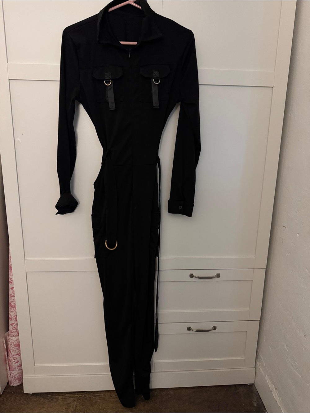 Black Long-Sleeve Utility Jumpsuit - Sleek Women’s Dress Alternative